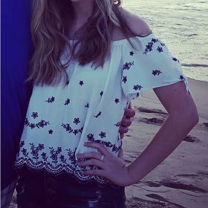 Embroidered off the shoulder blouse